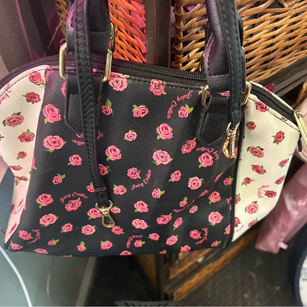 Juicy Couture Black and Cream Rose Satchel